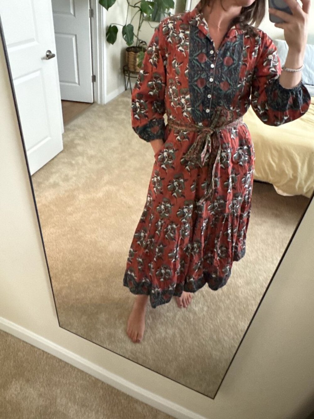 Victoria Dunn Cottage Rust Red Tiered Maxi Dress with Pockets Size XS